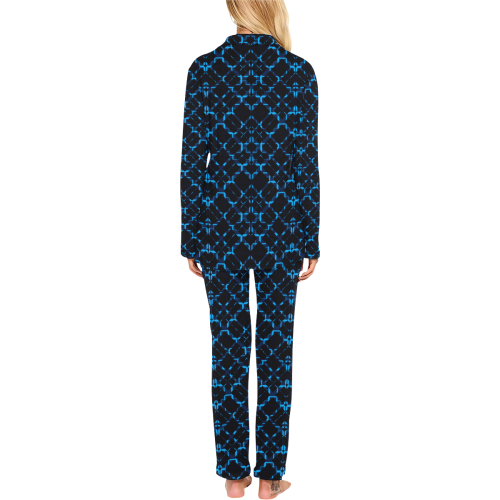 Blue Plaid Modern Women's Long Pajama Set