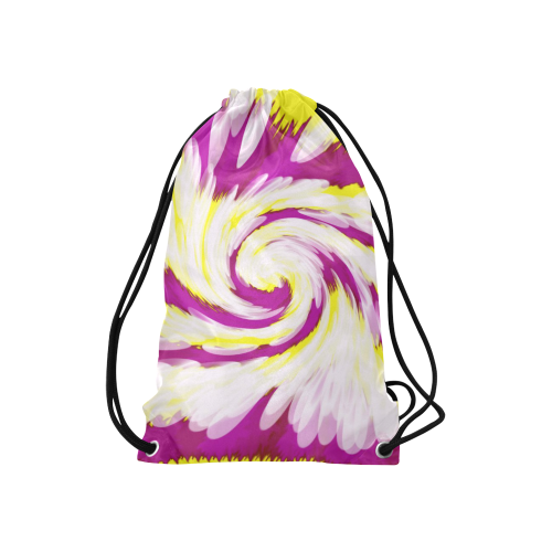 Pink Yellow Tie Dye Swirl Abstract Small Drawstring Bag Model 1604 (Twin Sides) 11"(W) * 17.7"(H)