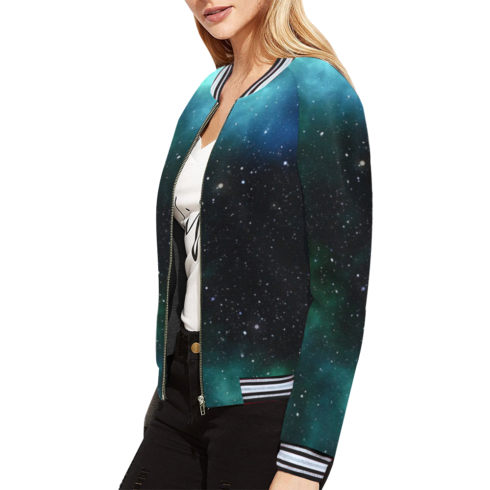 galaxy sky blue green All Over Print Bomber Jacket for Women (Model H21)