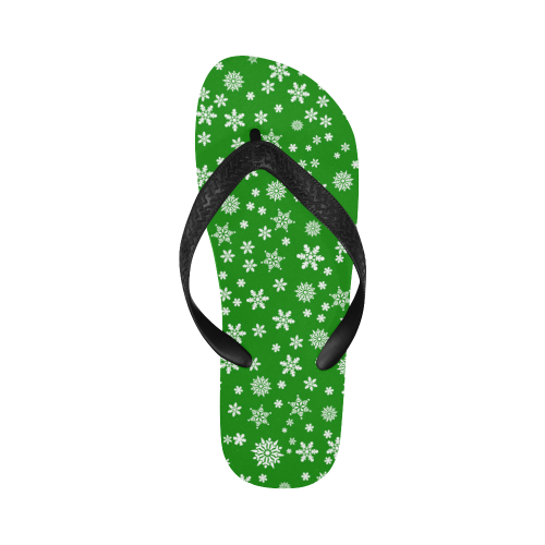 Christmas White Snowflakes on Green Flip Flops for Men/Women (Model 040)