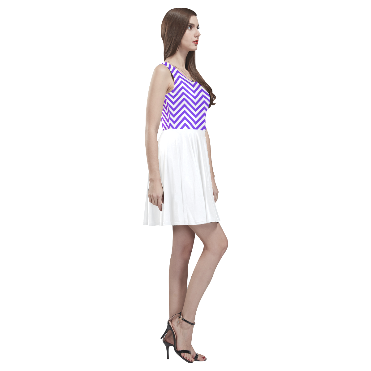 Purple lines Thea Sleeveless Skater Dress(Model D19)