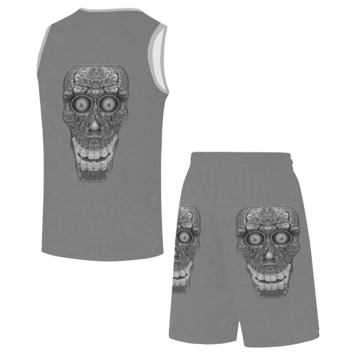 Cod Grey Skull Head All Over Print Basketball Uniform