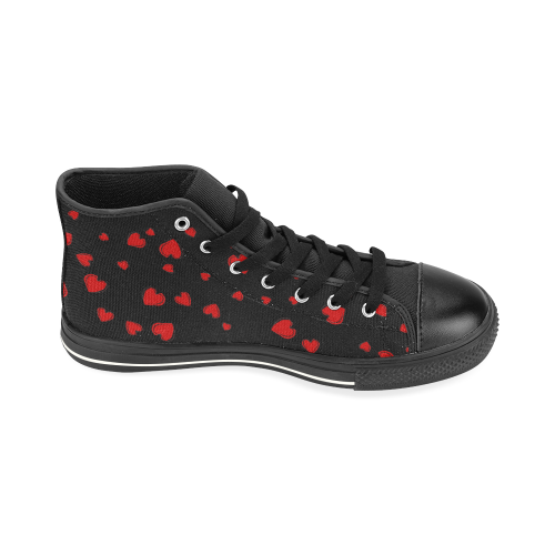 Red Hearts Floating on Black High Top Canvas Shoes for Kid (Model 017)