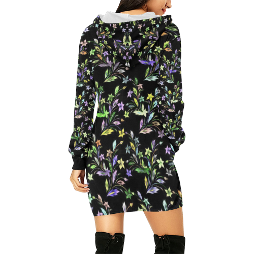 Vivid floral pattern 4182C by FeelGood All Over Print Hoodie Mini Dress (Model H27)