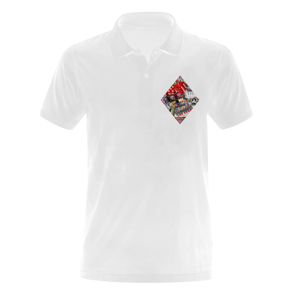 Diamond  Playing Card Shape - Las Vegas Icons White Men's Polo Shirt (Model T24)