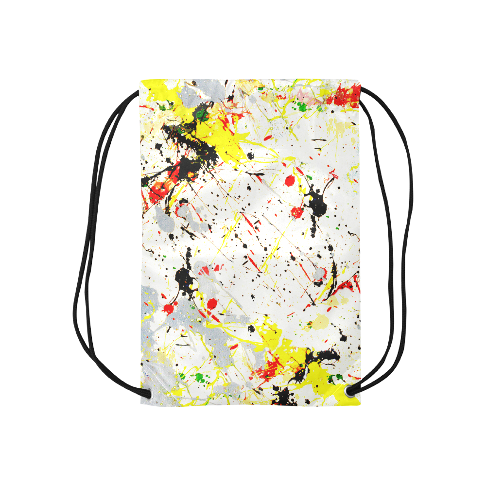Yellow & Black Paint Splatter Small Drawstring Bag Model 1604 (Twin Sides) 11"(W) * 17.7"(H)