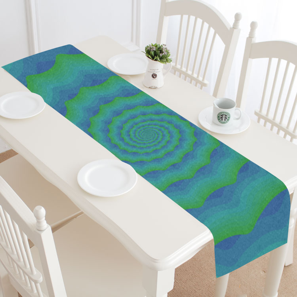 Green blue spiral shell Table Runner 16x72 inch