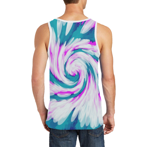 Turquoise Pink Tie Dye Swirl Abstract Men's All Over Print Tank Top (Model T57)