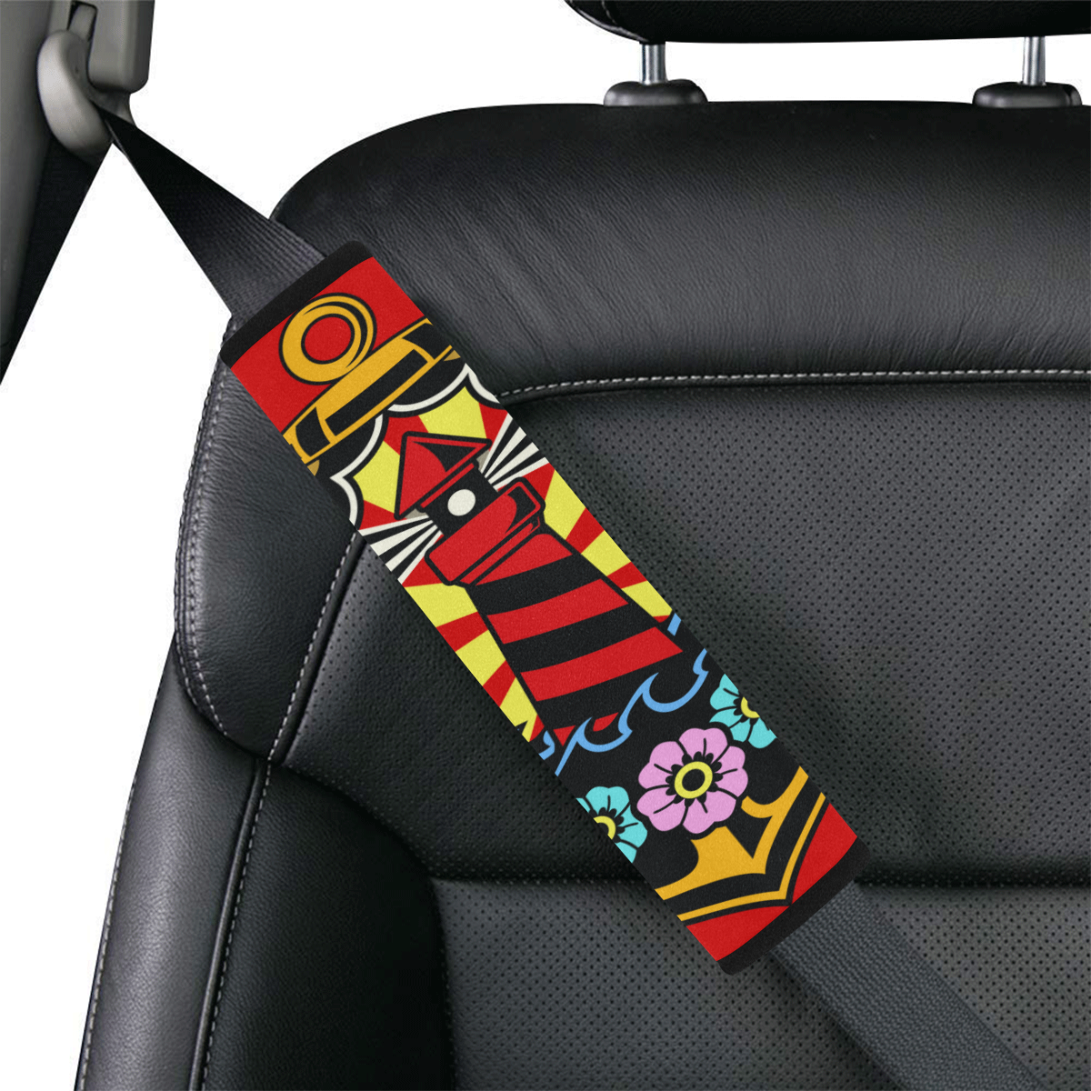 Lighthouse Modern Red Car Seat Belt Cover 7''x12.6''