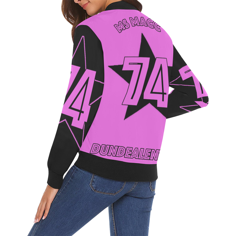 Ms Macc 5 Star II Pink/Black All Over Print Bomber Jacket for Women (Model H19)