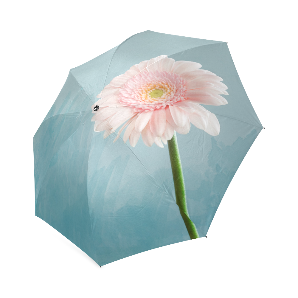 Gerbera Daisy - Pink Flower on Watercolor Blue Foldable Umbrella (Model U01)