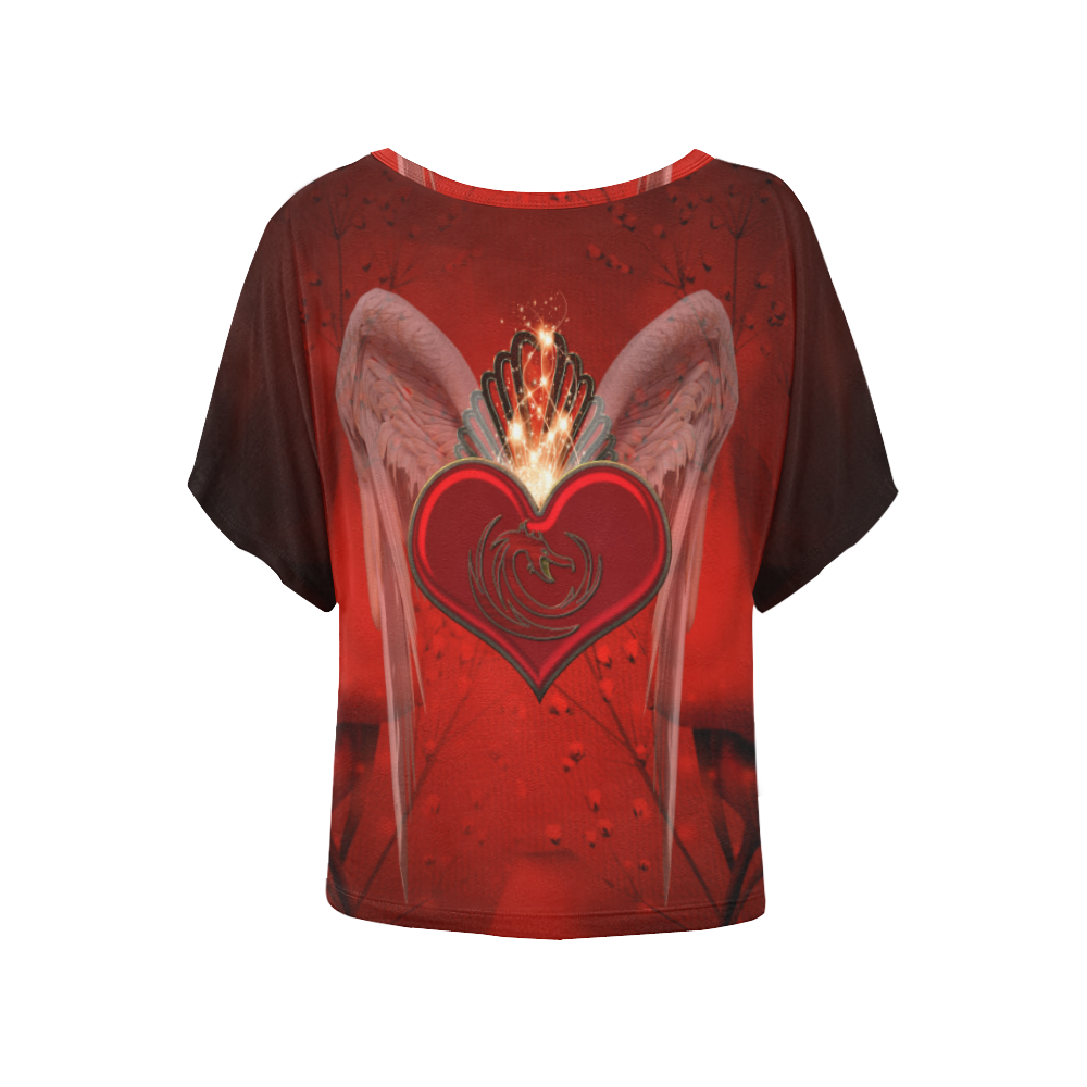 Heart with wings Women's Batwing-Sleeved Blouse T shirt (Model T44)