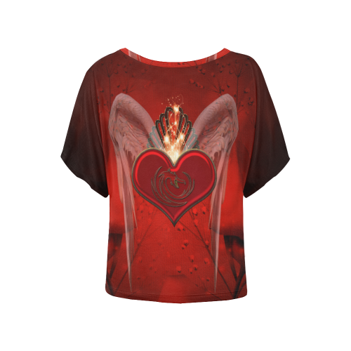 Heart with wings Women's Batwing-Sleeved Blouse T shirt (Model T44)