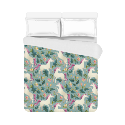Floral Unicorn Pattern Duvet Cover 86"x70" ( All-over-print)