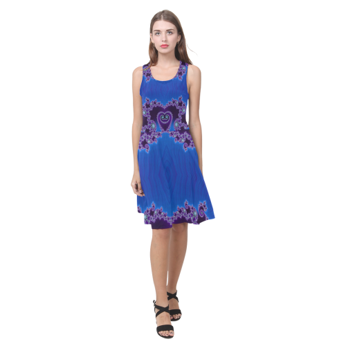 Blue Hearts and Lace Fractal Abstract 2 Atalanta Casual Sundress(Model D04)