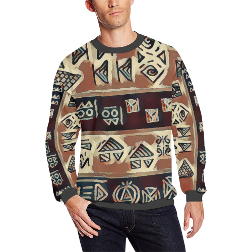 WooBoo Stripes Brown Men's Oversized Fleece Crew Sweatshirt (Model H18)