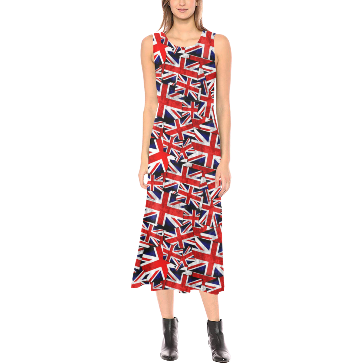 Union Jack British UK Flag Phaedra Sleeveless Open Fork Long Dress (Model D08)