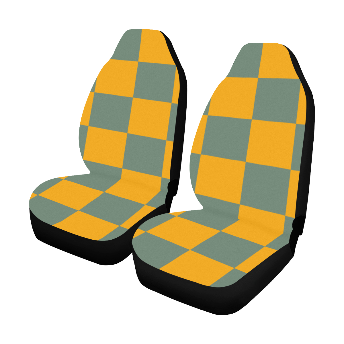 Yellow-Green Check Pattern Car Seat Covers (Set of 2)