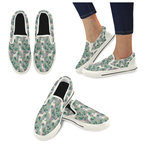 Floral Unicorn Pattern Women's Unusual Slip-on Canvas Shoes (Model 019)