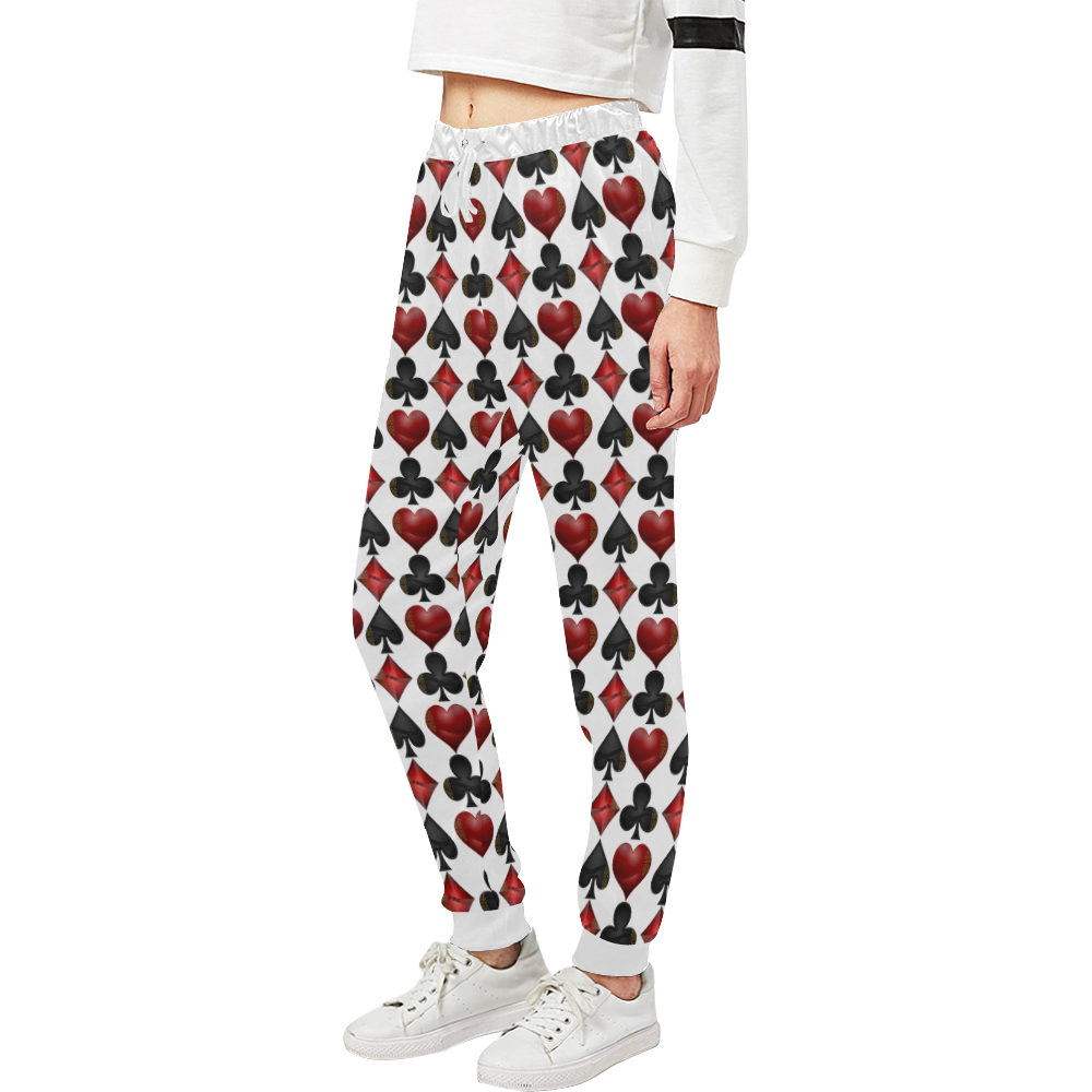 Las Vegas Black and Red Casino Poker Card Shapes on White Unisex All Over Print Sweatpants (Model L11)
