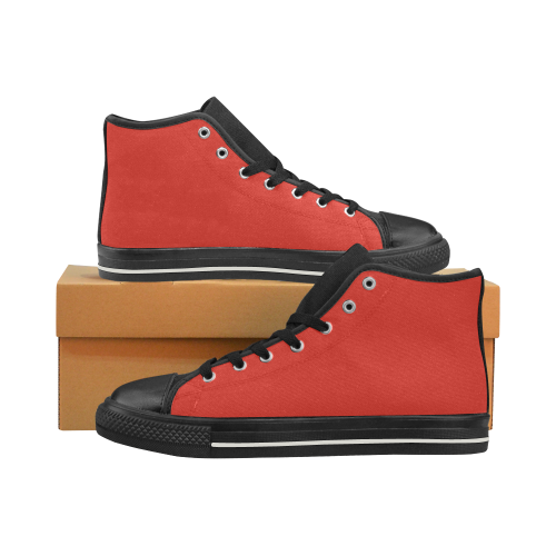 Cherry Tomato Red and Black High Top Canvas Shoes for Kid (Model 017)