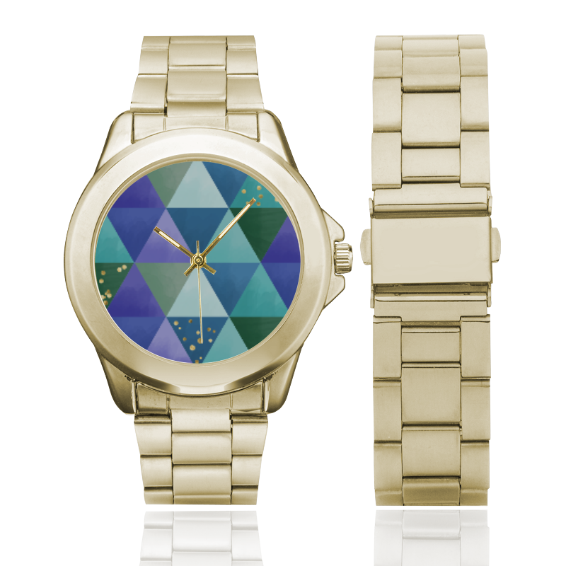 Triangle Pattern - Blue Violet Teal Green Custom Gilt Watch(Model 101)