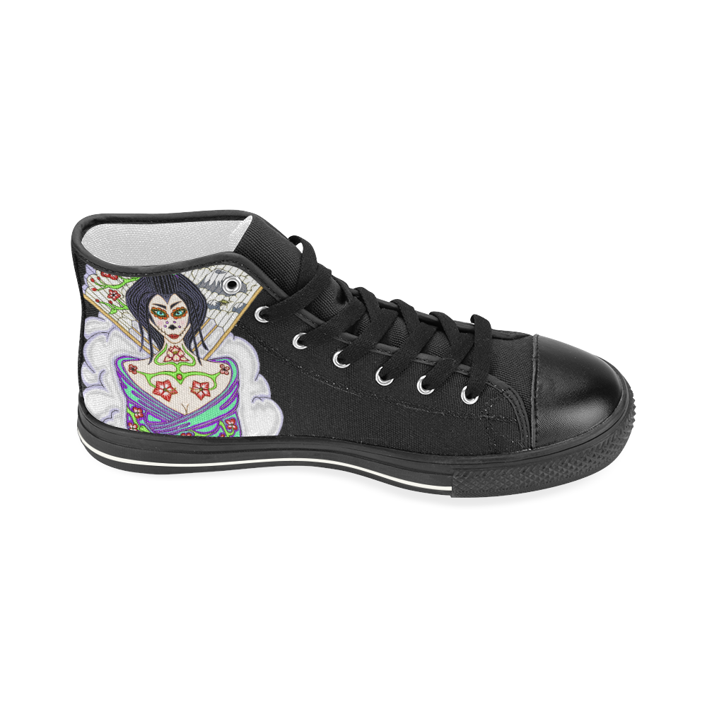Geisha Sugar Skull Black Women's Classic High Top Canvas Shoes (Model 017)