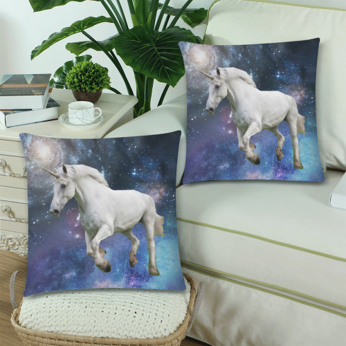 Unicorn and Space Custom Zippered Pillow Cases 18"x 18" (Twin Sides) (Set of 2)