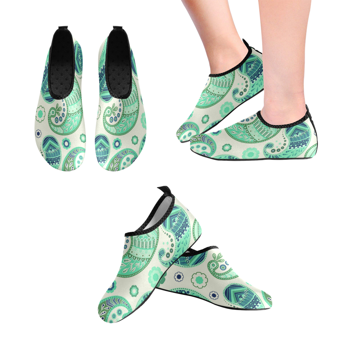 Seafoam Paisley Women's Slip-On Water Shoes (Model 056)