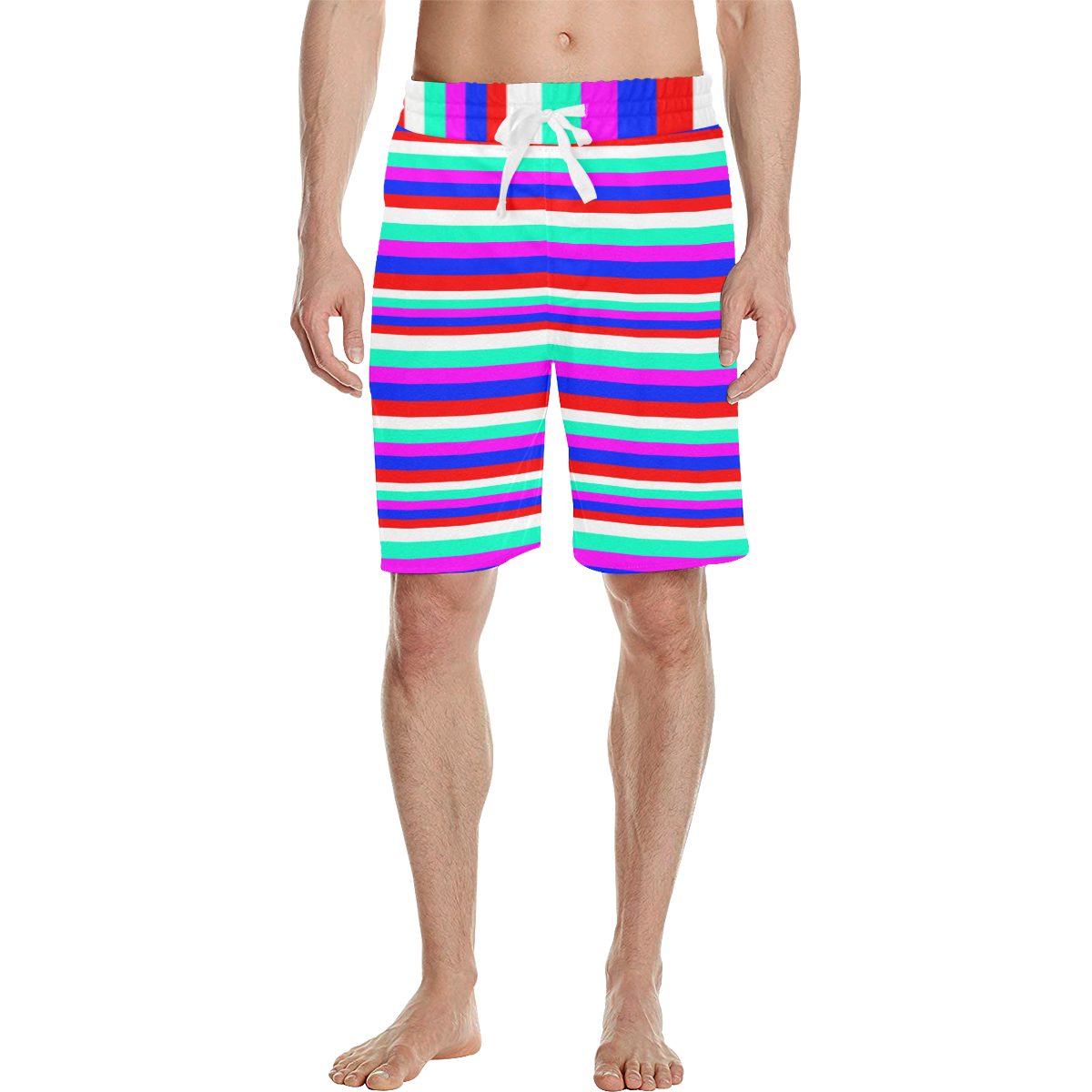 Colored Stripes - Fire Red Royal Blue Pink Mint Wh Men's All Over Print Casual Shorts (Model L23)