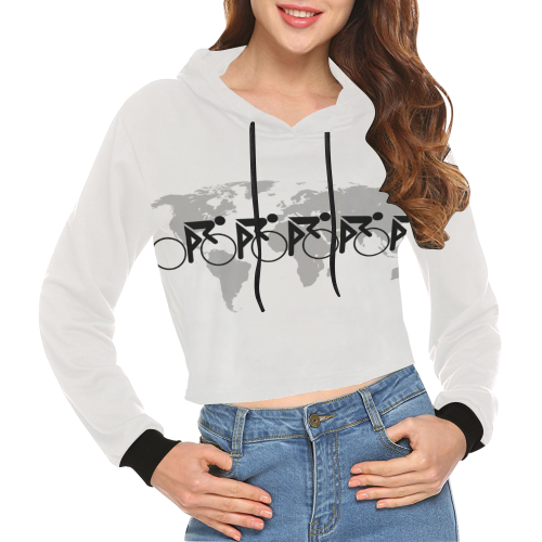 The Bicycle Race 3 Black All Over Print Crop Hoodie for Women (Model H22)