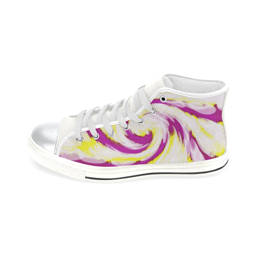 Pink Yellow Tie Dye Swirl Abstract High Top Canvas Shoes for Kid (Model 017)
