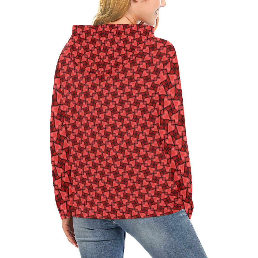 Love Red Hearts Pattern All Over Print Hoodie for Women (USA Size) (Model H13)