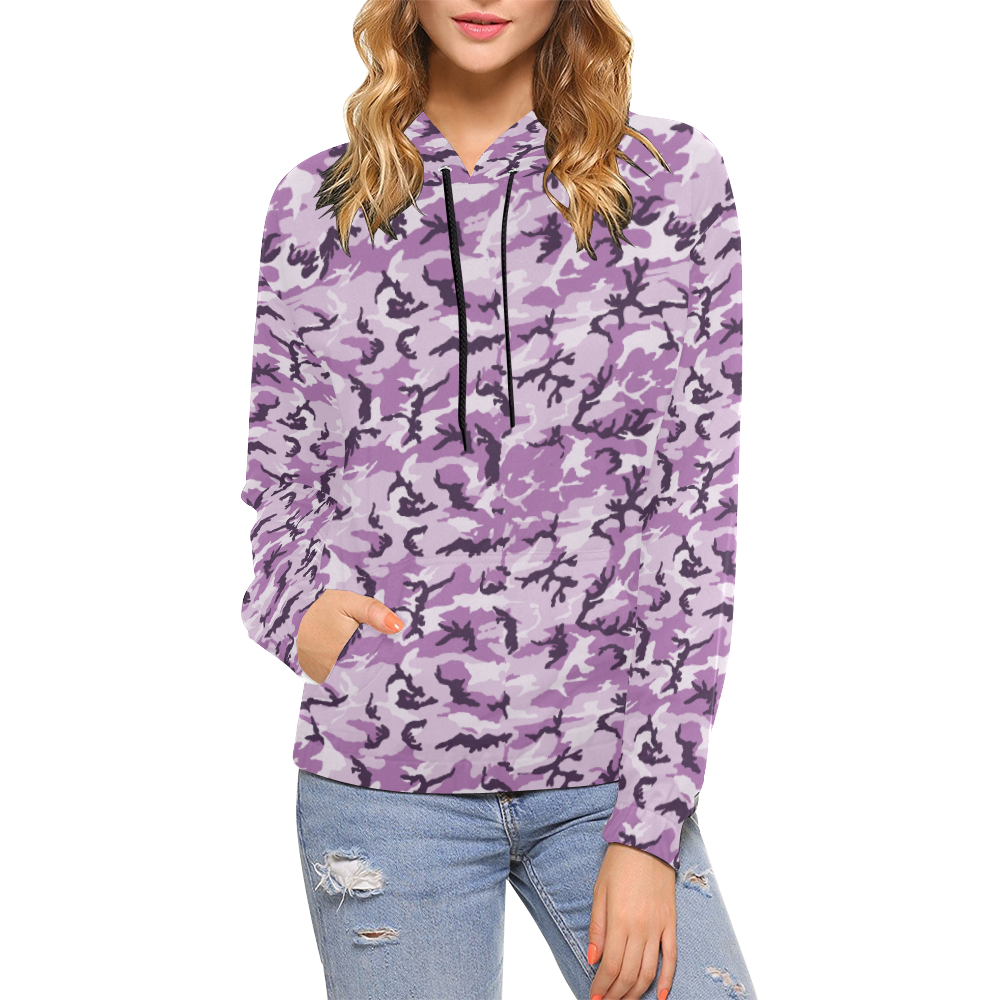 Woodland Pink Purple Camouflage All Over Print Hoodie for Women (USA Size) (Model H13)