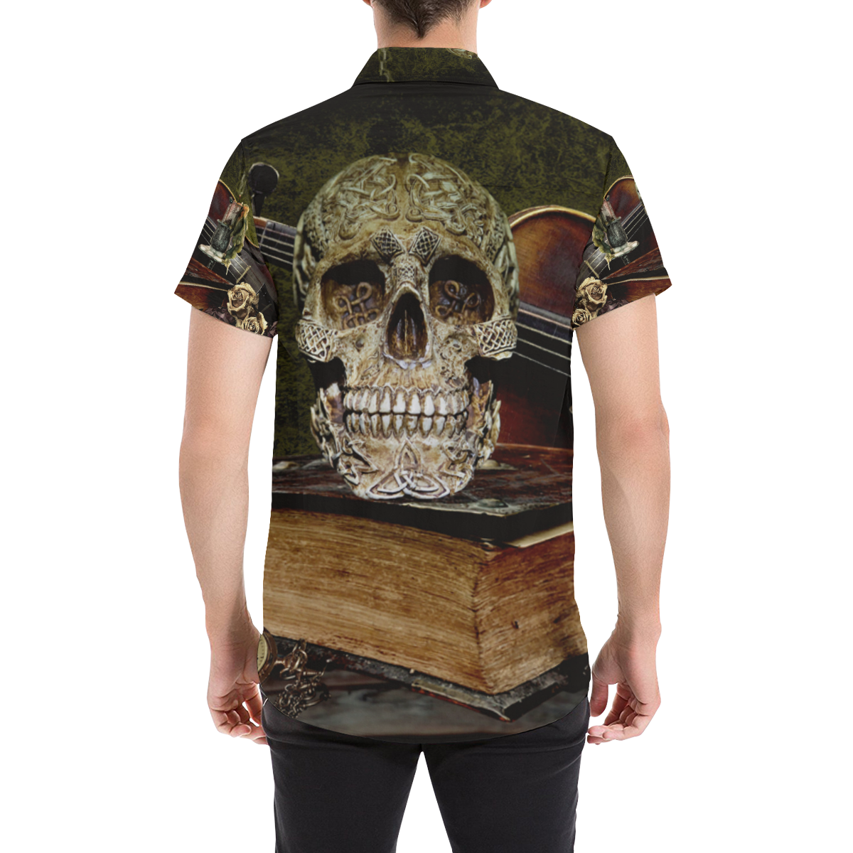 Funny Skull and Book Men's All Over Print Short Sleeve Shirt/Large Size (Model T53)