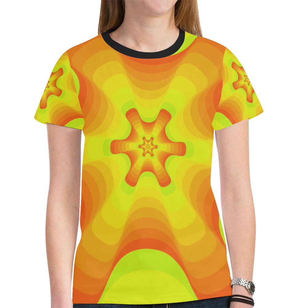 Yellow shell New All Over Print T-shirt for Women (Model T45)