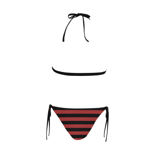 Red & Black Stripe Buckle Front Halter Bikini Swimsuit (Model S08)