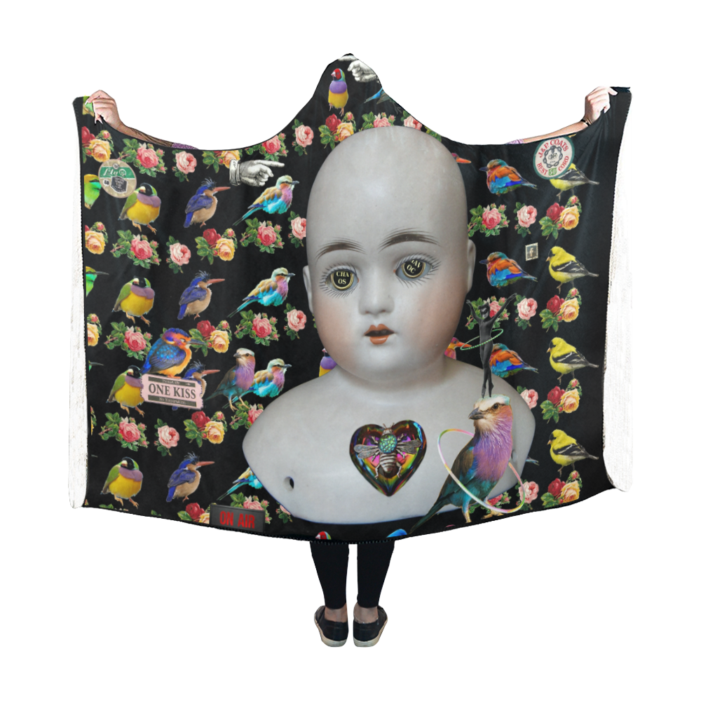 All the Birds and Roses and a Creepy Doll Hooded Blanket 60''x50''