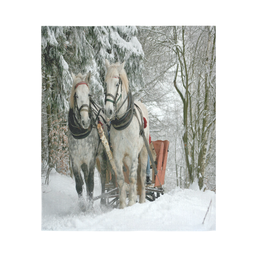 Wintertime Sleigh Ride Cotton Linen Wall Tapestry 51"x 60"