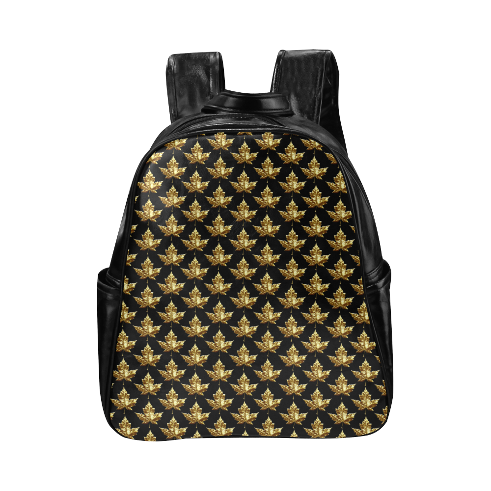 Canada Souvenir Gold Maple Leaf Multi-Pockets Backpack (Model 1636)
