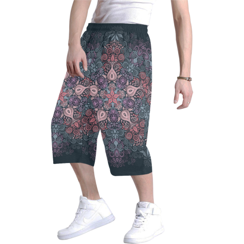 Baroque Garden Watercolor Mandala, pastels Men's All Over Print Baggy Shorts (Model L37)