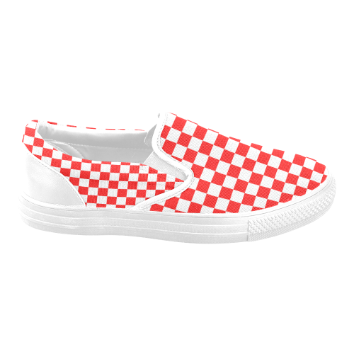 Checkerboard Red and White Slip-on Canvas Shoes for Men/Large Size (Model 019)