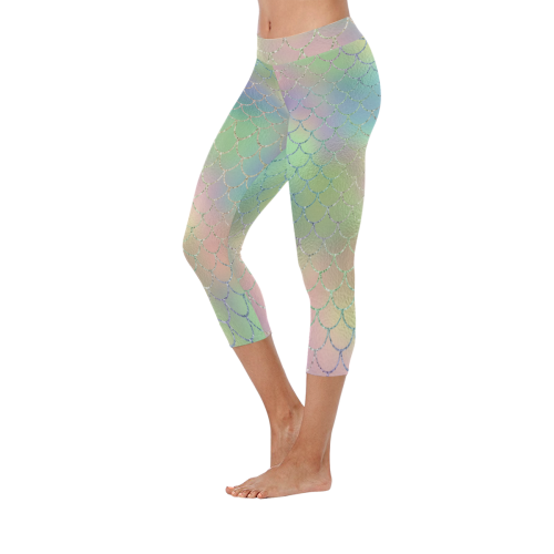 Pastel Mermaid Sparkles Women's Low Rise Capri Leggings (Invisible Stitch) (Model L08)