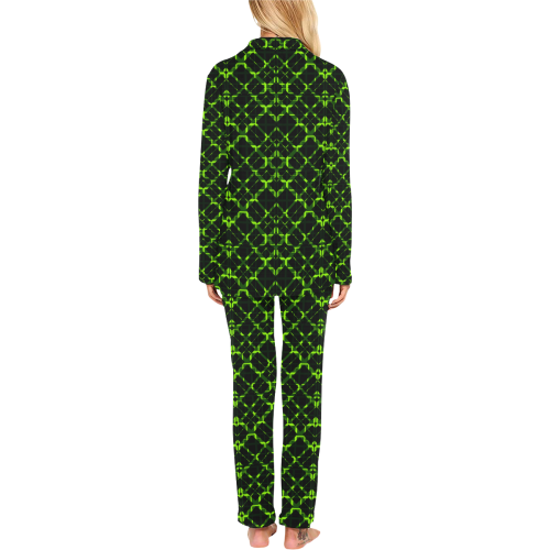 Lime Green Plaid Women's Long Pajama Set