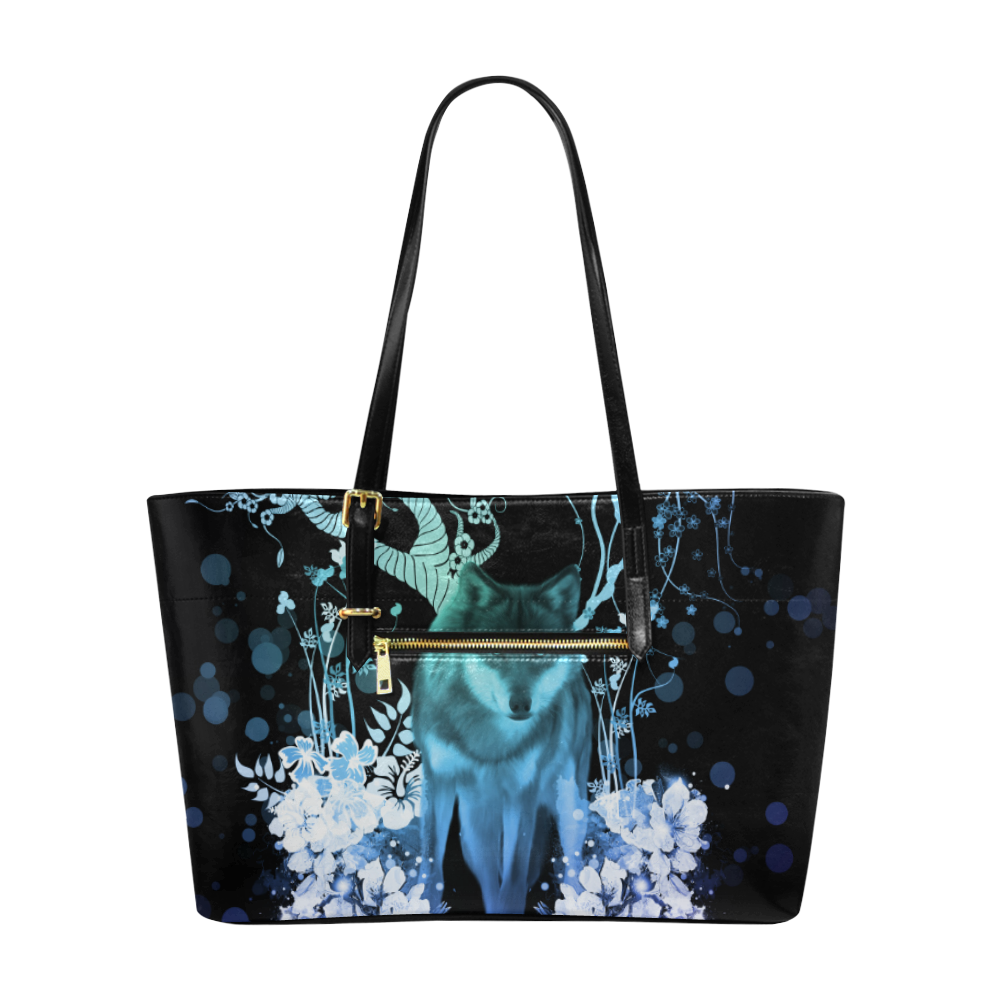 Awesome wolf with flowers Euramerican Tote Bag/Large (Model 1656)