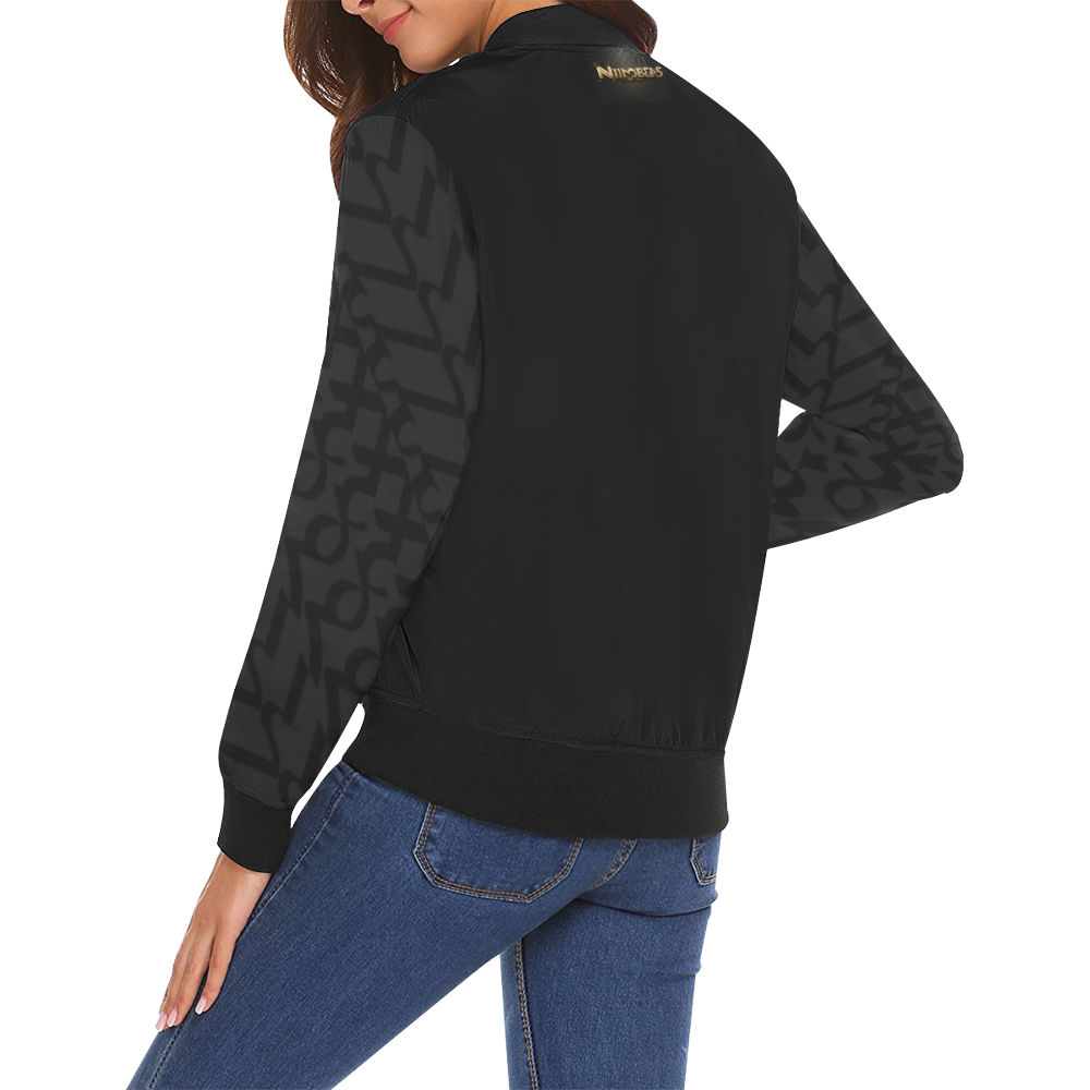 NUMBERS Collection 1234567 Slevees Black/Matt All Over Print Bomber Jacket for Women (Model H19)