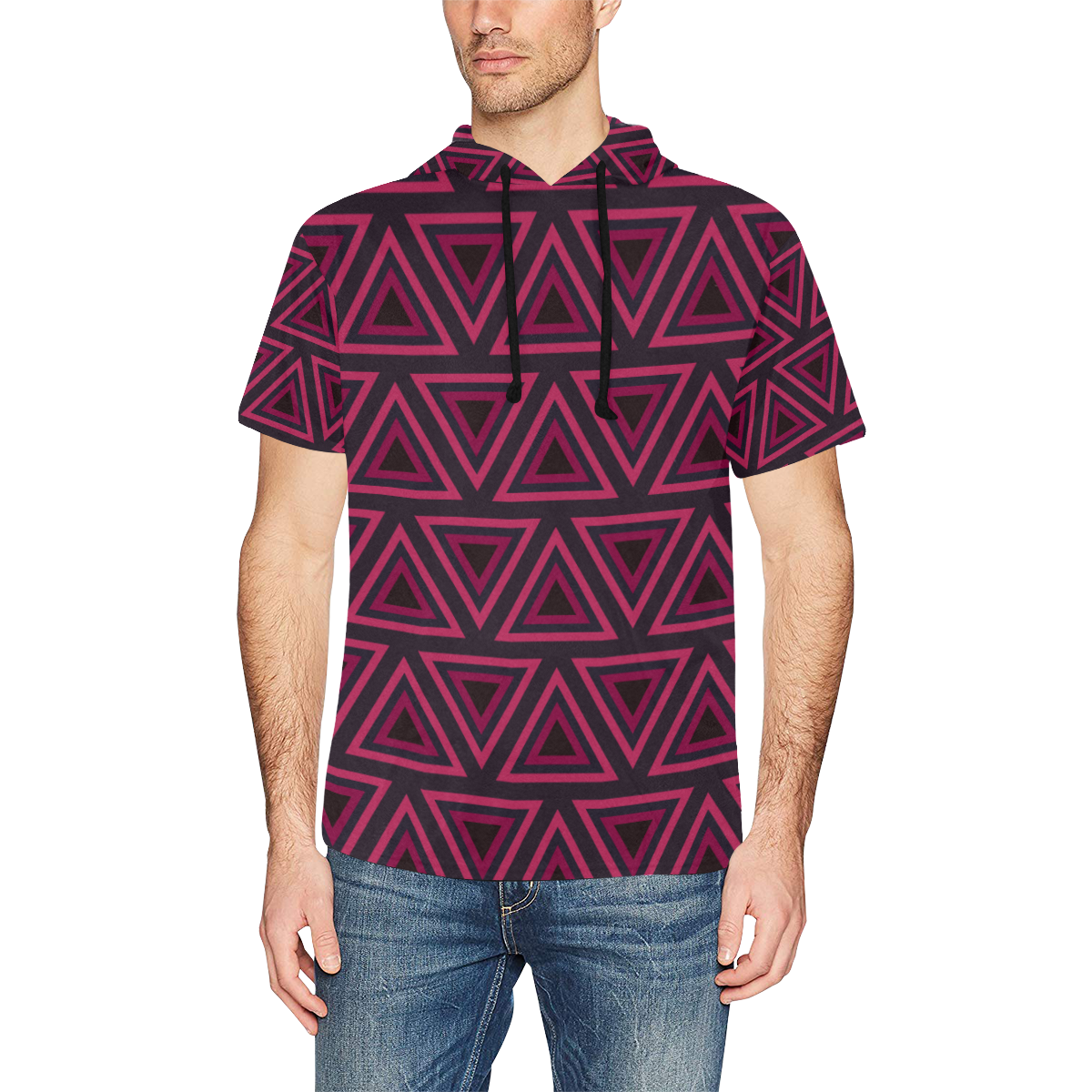 Tribal Ethnic Triangles All Over Print Short Sleeve Hoodie for Men (Model H32)