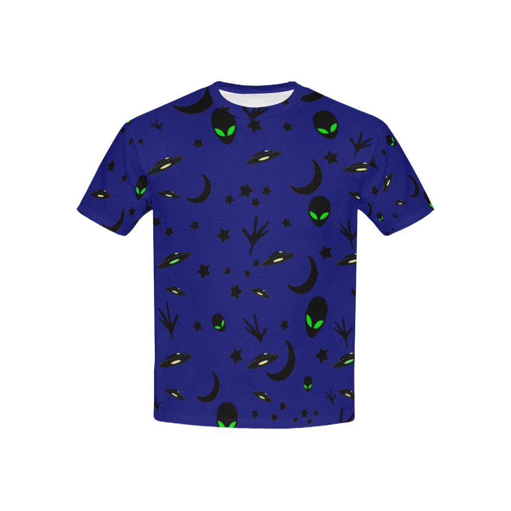 Alien Flying Saucers Stars Pattern on Blue Kids' All Over Print T-shirt (USA Size) (Model T40)