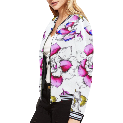 floral pink All Over Print Bomber Jacket for Women (Model H21)