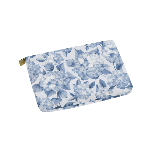 Blue and White Floral Pattern Carry-All Pouch 9.5''x6''